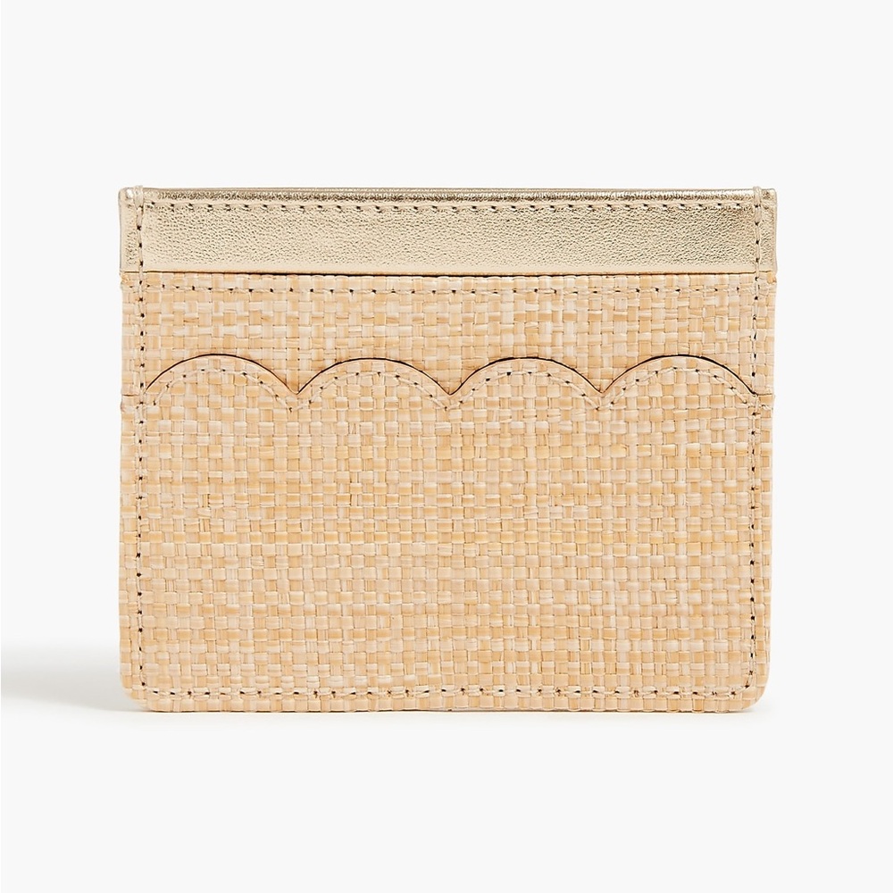 Woven scalloped wallet with metallic trim